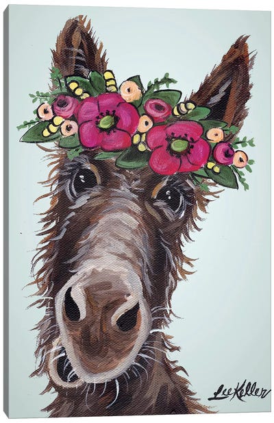 Donkey Pink Flowers Canvas Art Print - Donkey Art