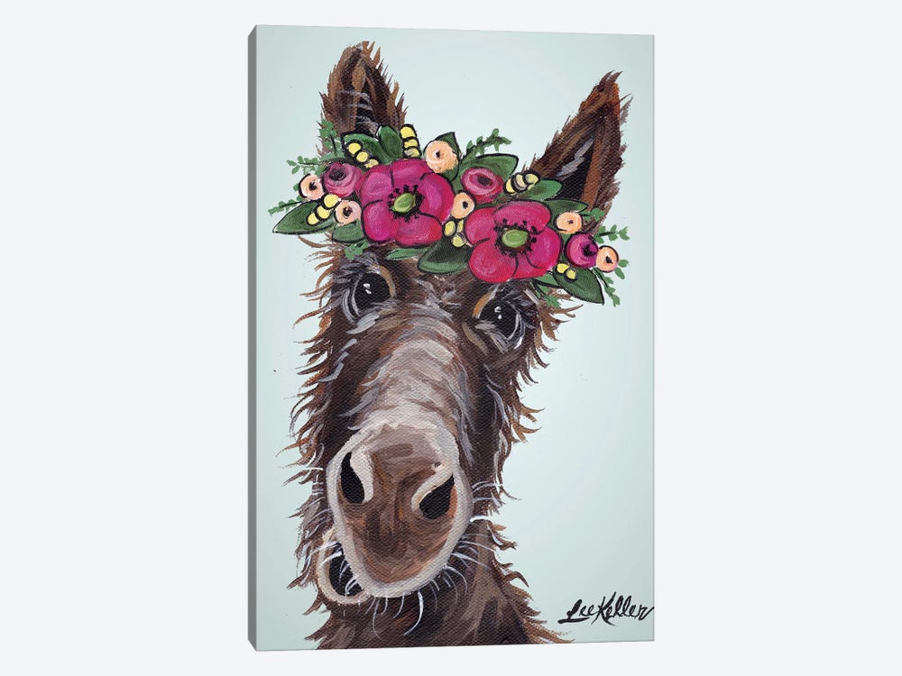 Donkey Pink Flowers by Hippie Hound Studios 1-piece Canvas Art Print