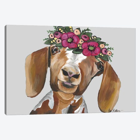 Goat Millie Flower Crown Gray Canvas Print #HHS412} by Hippie Hound Studios Art Print
