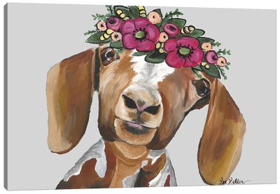 Goat Millie Flower Crown Gray Canvas Art Print - Goat Art