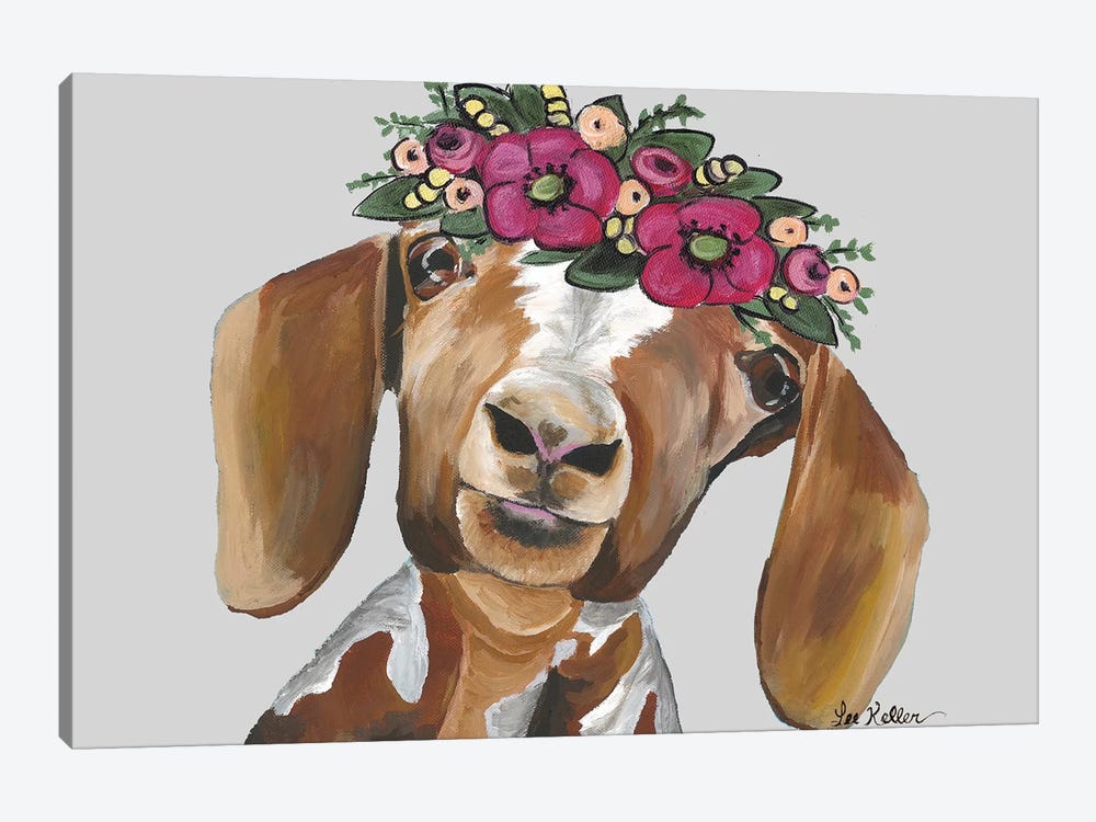 Goat Millie Flower Crown Gray by Hippie Hound Studios 1-piece Art Print