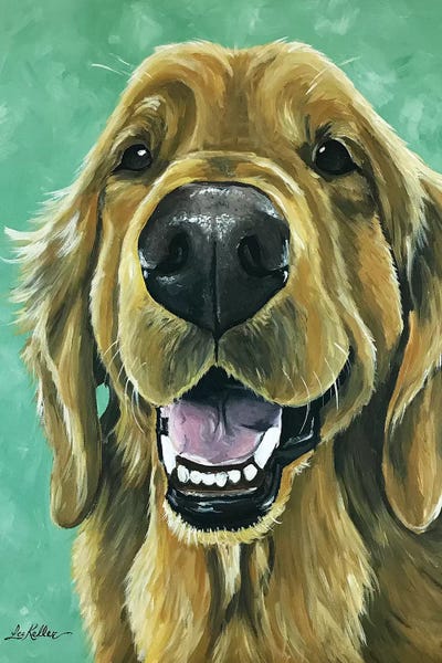 Golden Retrievers: Golden Retriever On Green by Hippie Hound Studios