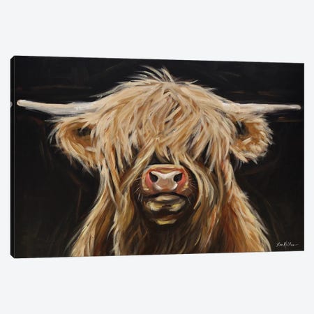 Highland Cow On Black Canvas Print #HHS427} by Hippie Hound Studios Art Print