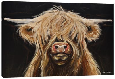 Highland Cow On Black Canvas Art Print - Cow Art