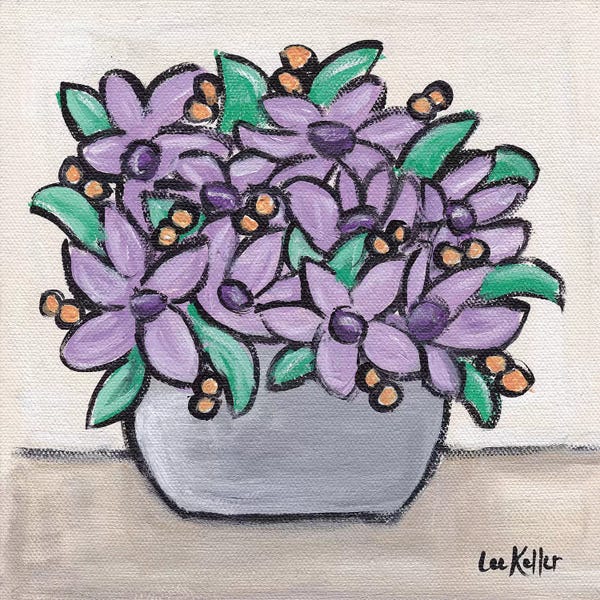 Hippie Hound Studios: Pastel Lavendar Flowers In Pot by Hippie Hound Studios