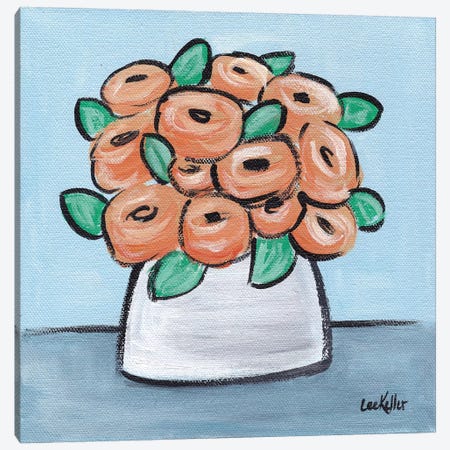 Pastel Peach Flowers In Pot Canvas Print #HHS442} by Hippie Hound Studios Canvas Wall Art