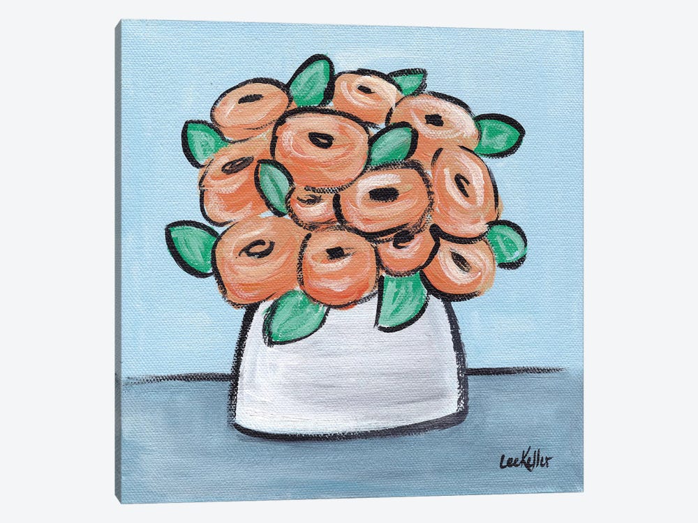 Pastel Peach Flowers In Pot by Hippie Hound Studios 1-piece Canvas Wall Art