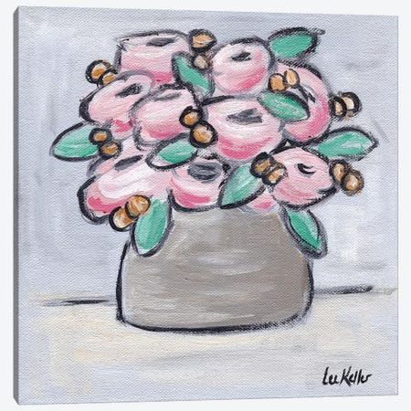 Pastel Pink Flowers In Pot Canvas Print #HHS443} by Hippie Hound Studios Canvas Artwork