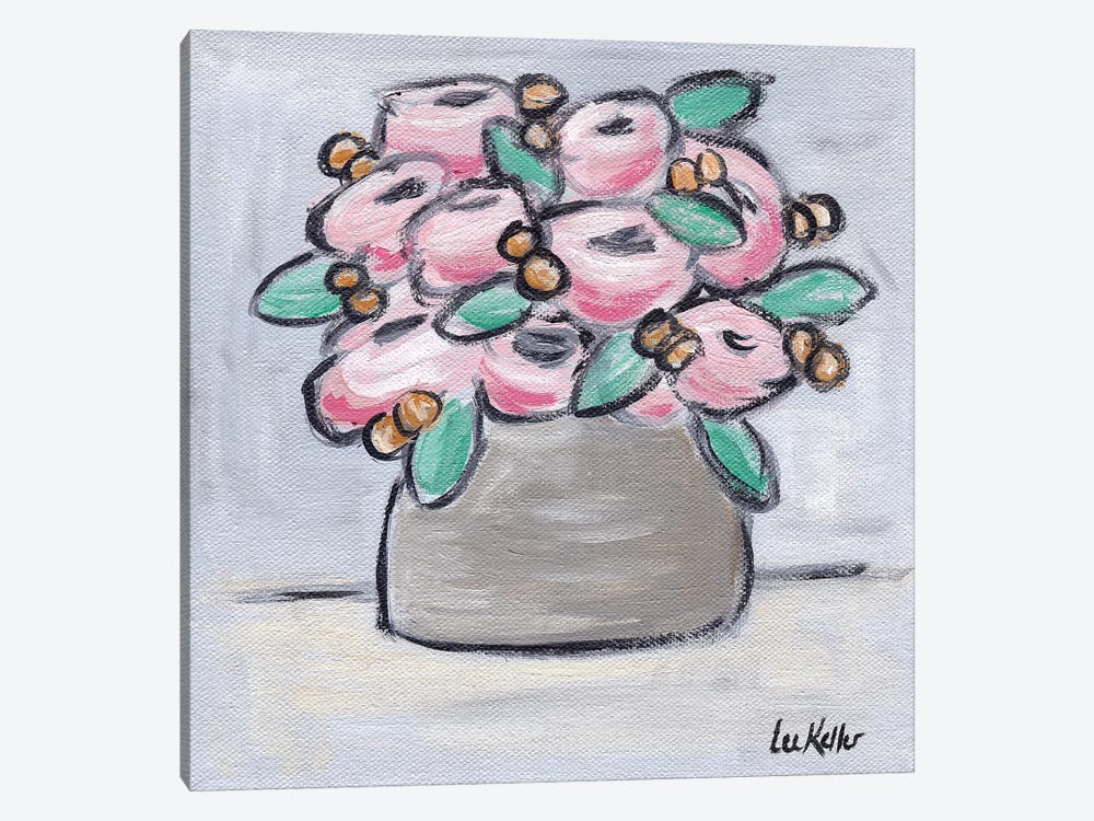 Pastel Pink Flowers In Pot by Hippie Hound Studios 1-piece Canvas Art Print