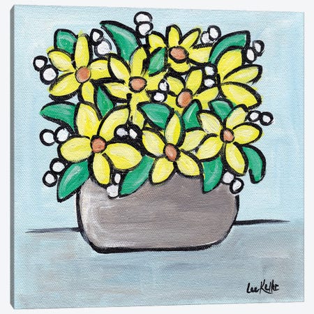 Pastel Yellow Flowers In Pot Canvas Print #HHS444} by Hippie Hound Studios Canvas Art Print