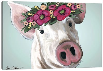 Pig Petunia Bold Flower Crown Canvas Art Print - Pig Art