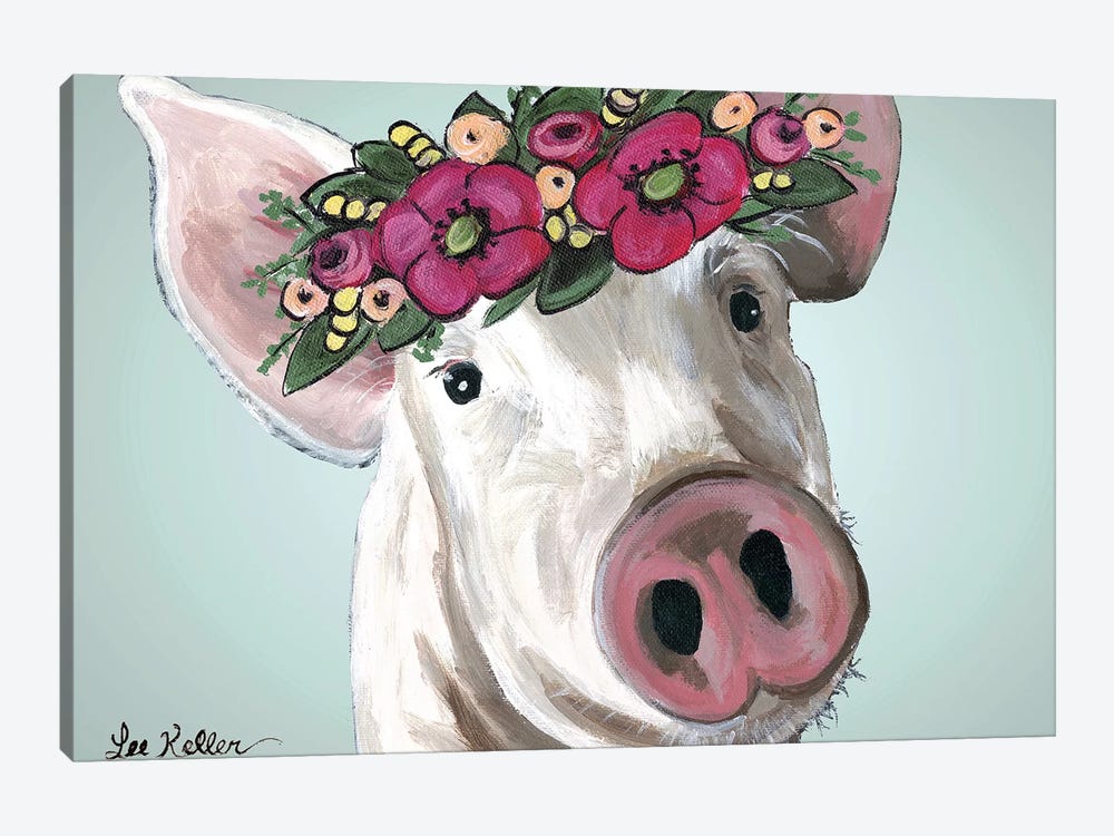 Pig Petunia Bold Flower Crown by Hippie Hound Studios 1-piece Canvas Wall Art