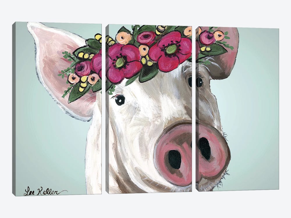 Pig Petunia Bold Flower Crown by Hippie Hound Studios 3-piece Canvas Wall Art