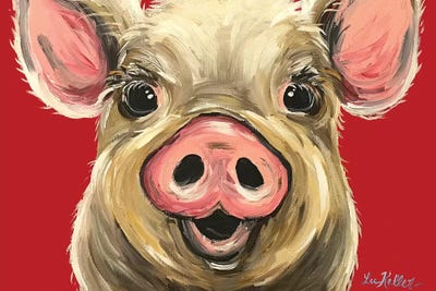 Pig Rosie On Red by Hippie Hound Studios framed canvas print