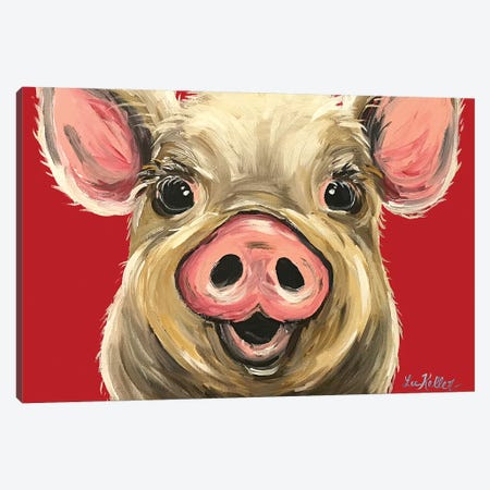 Pig Rosie On Red Canvas Print #HHS448} by Hippie Hound Studios Canvas Artwork