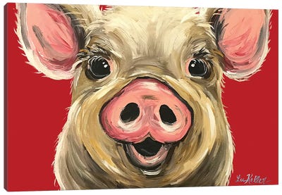 Pig Rosie On Red Canvas Art Print - Hippie Hound Studios