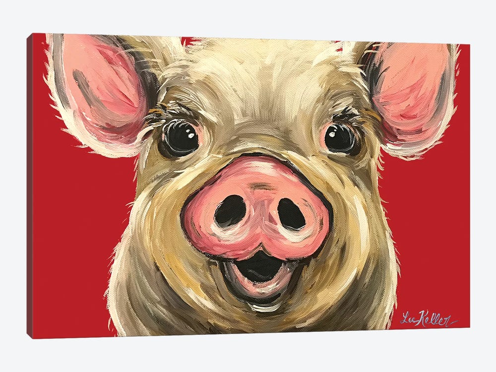 Pig Rosie On Red by Hippie Hound Studios 1-piece Canvas Wall Art