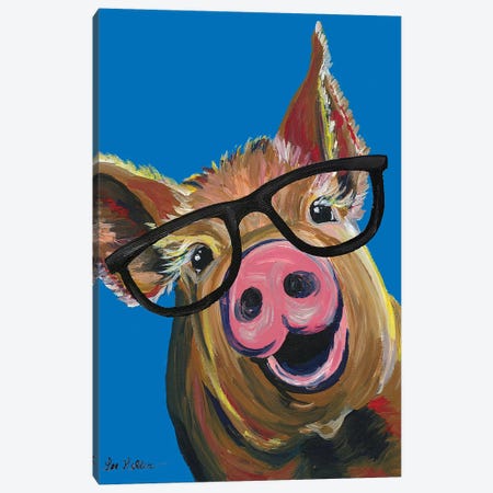 Pig Wilbur Glasses Blue Canvas Print #HHS449} by Hippie Hound Studios Canvas Wall Art