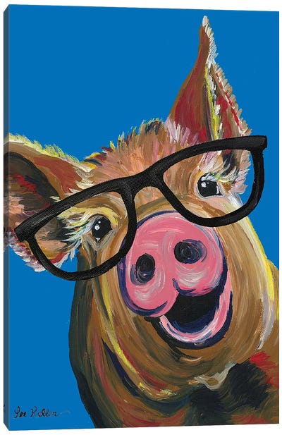 Pig Wilbur Glasses Blue Canvas Art Print - Pigs