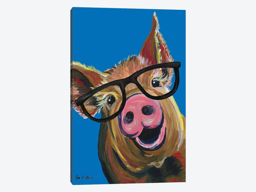Pig Wilbur Glasses Blue by Hippie Hound Studios 1-piece Art Print