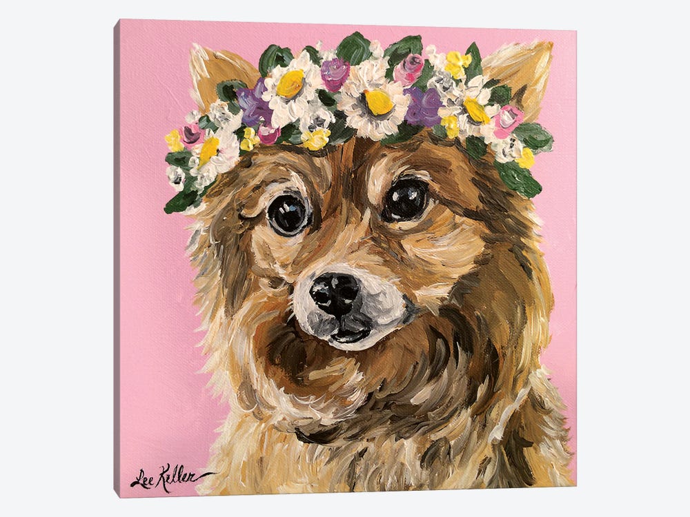 Pomeranian With Flowers by Hippie Hound Studios 1-piece Canvas Print
