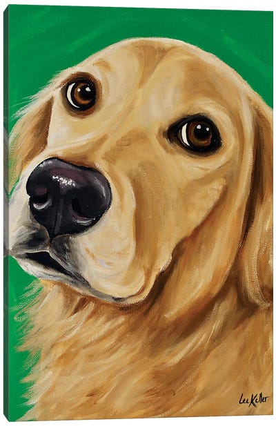 Ryder Golden Retriever On Green Canvas Art Print - Hippie Hound Studios