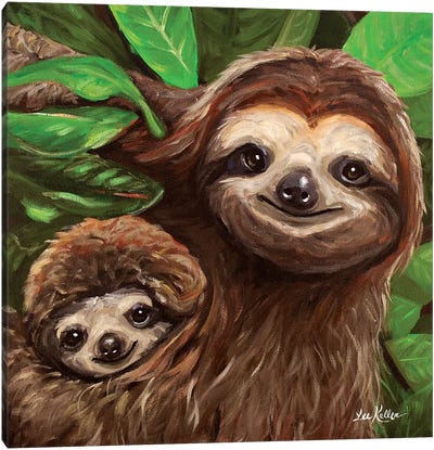 Sloth All Smiles Canvas Art Print - Sloth Art