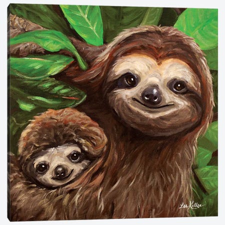 Sloth All Smiles Canvas Print #HHS478} by Hippie Hound Studios Art Print