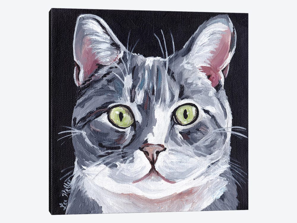 Tabby Cat On Black by Hippie Hound Studios 1-piece Canvas Print