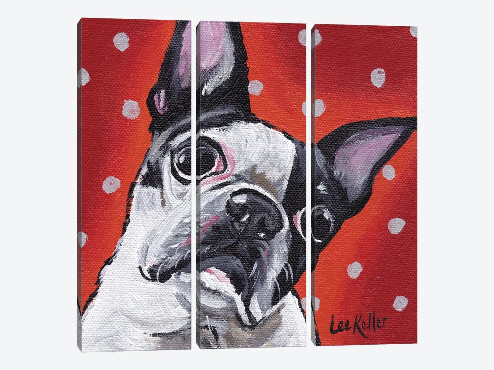 Boston Terrier On Polka Dots by Hippie Hound Studios 3-piece Canvas Wall Art
