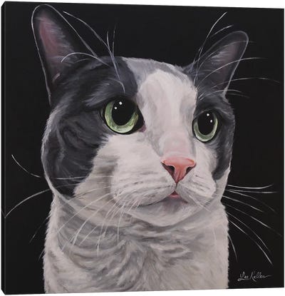 Asher, Grey Tuxedo Cat Canvas Art Print - Hippie Hound Studios