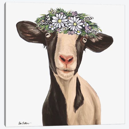 Luna The Goat With Daisy Flower Crown Canvas Print #HHS519} by Hippie Hound Studios Canvas Wall Art