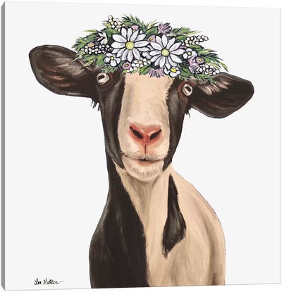 Luna The Goat With Daisy Flower Crown Canvas Art Print - Goat Art
