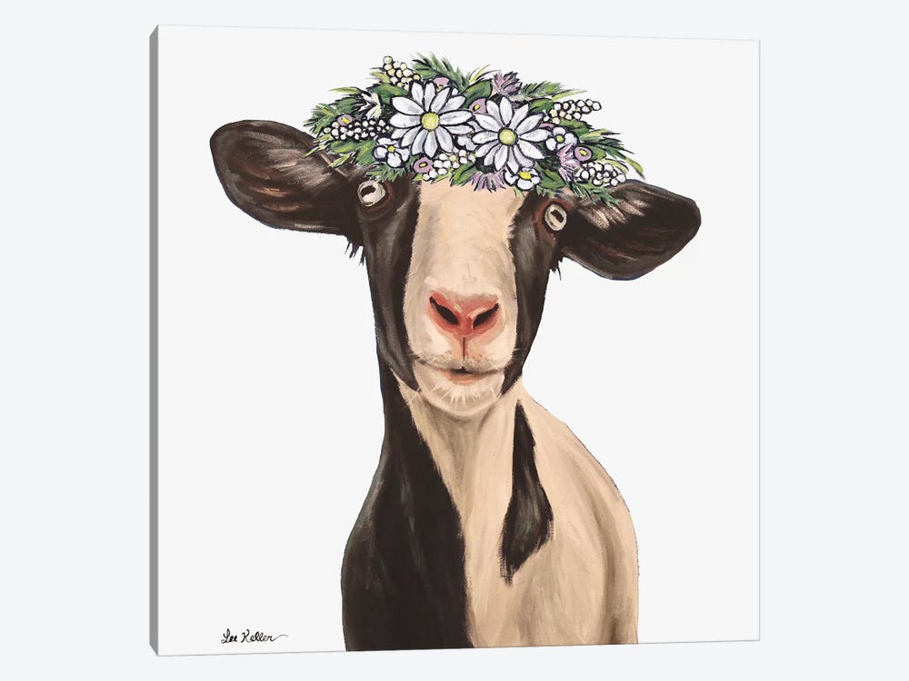 Luna The Goat With Daisy Flower Crown by Hippie Hound Studios 1-piece Canvas Art Print