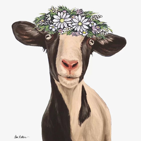 Goats: Luna The Goat With Daisy Flower Crown by Hippie Hound Studios