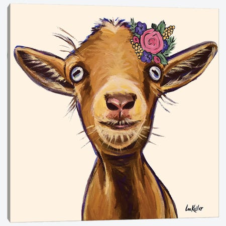 Poundcake The Goat With Flowers Canvas Print #HHS522} by Hippie Hound Studios Canvas Art Print