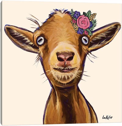 Poundcake The Goat With Flowers Canvas Art Print - Goat Art