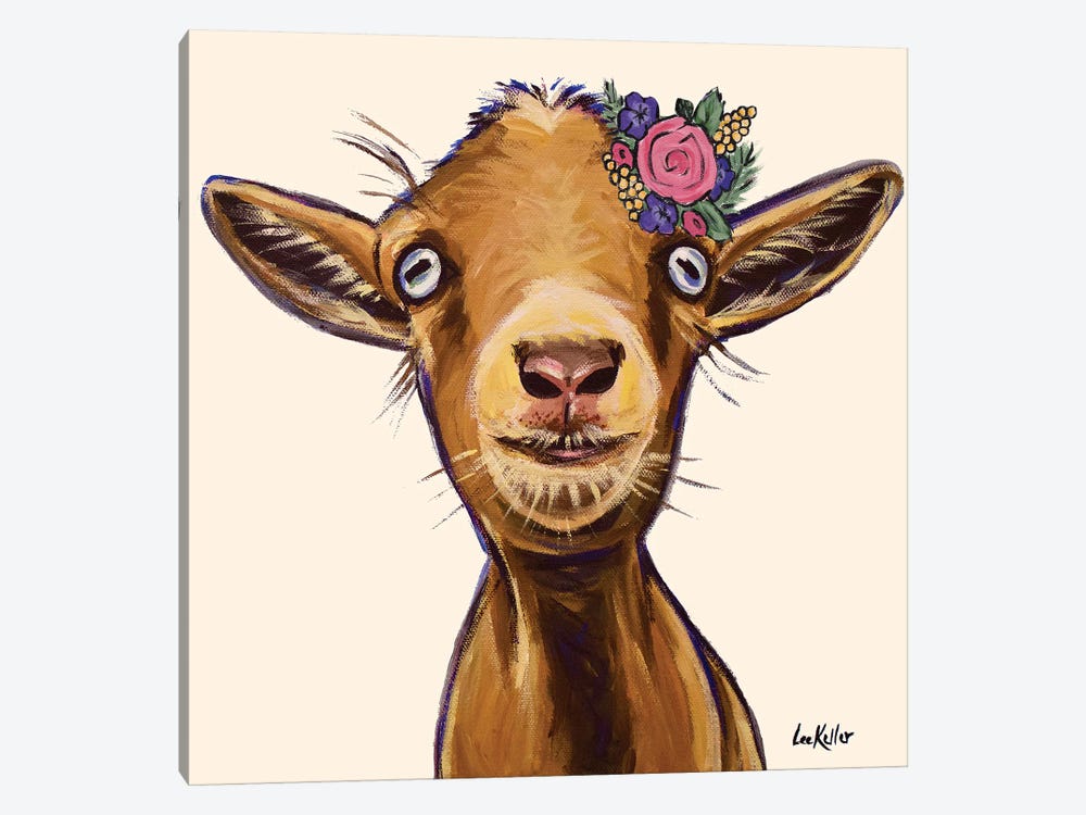 Poundcake The Goat With Flowers by Hippie Hound Studios 1-piece Canvas Art Print
