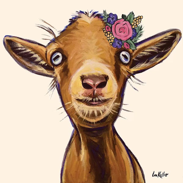Hippie Hound Studios: Poundcake The Goat With Flowers by Hippie Hound Studios