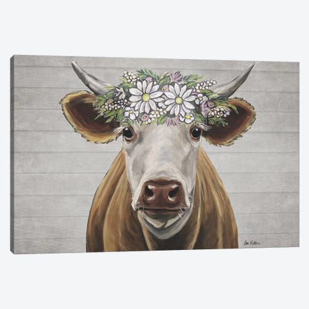 Tank The Cow With Daisy Flower Crown Canvas Print #HHS531} by Hippie Hound Studios Canvas Wall Art