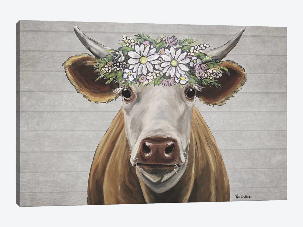 Tank The Cow With Daisy Flower Crown by Hippie Hound Studios 1-piece Canvas Art Print