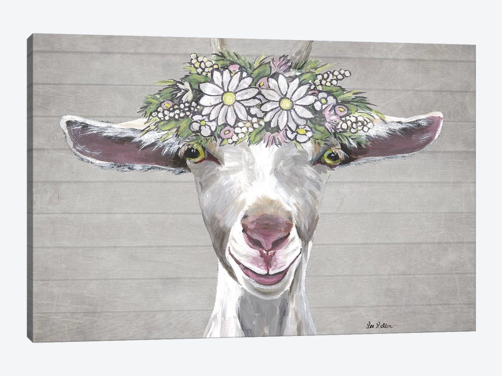 Patsy The Goat With Daisy Flower Crown by Hippie Hound Studios 1-piece Canvas Artwork