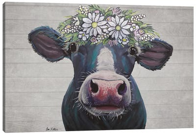 Clara The Cow With Daisies Farmhouse Style Canvas Art Print - Daisy Art