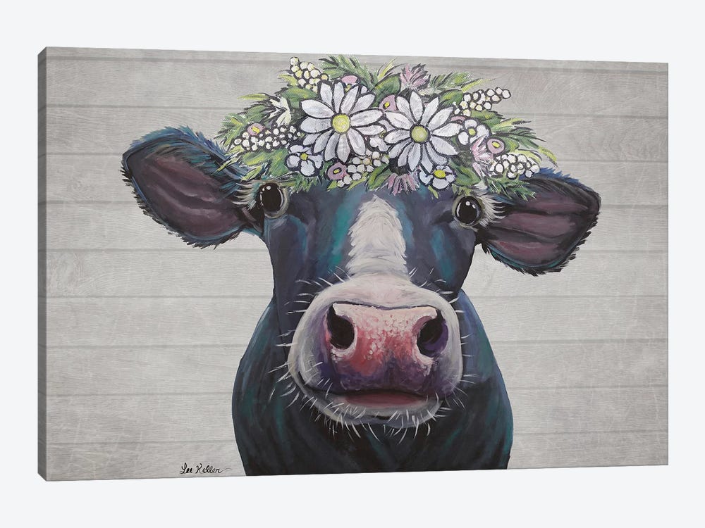 Clara The Cow With Daisies Farmhouse Style by Hippie Hound Studios 1-piece Art Print