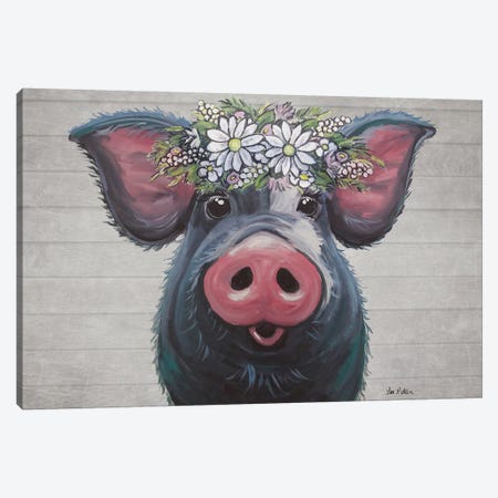 Lulu The Pig With Daisies Farmhouse Style Canvas Print #HHS534} by Hippie Hound Studios Canvas Print
