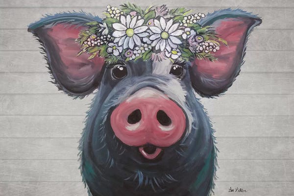 Pigs: Lulu The Pig With Daisies Farmhouse Style by Hippie Hound Studios