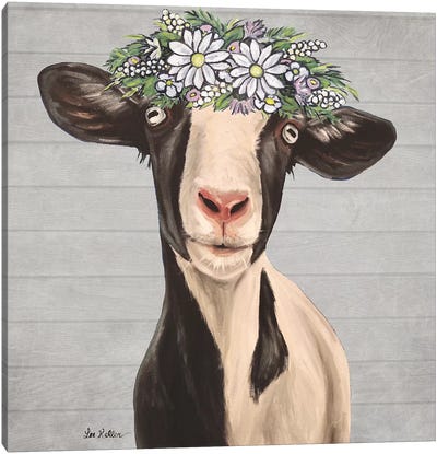 Luna The Goat With Daisies Farmhouse Style Canvas Art Print - Modern Farmhouse Bedroom Art