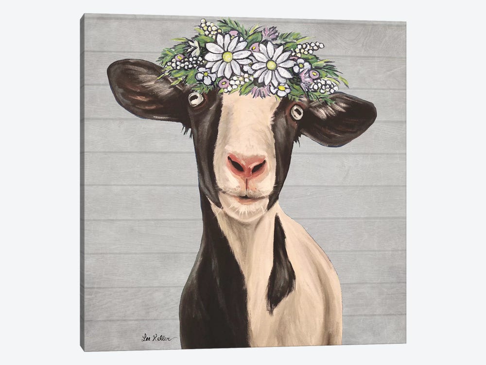 Luna The Goat With Daisies Farmhouse Style by Hippie Hound Studios 1-piece Canvas Artwork