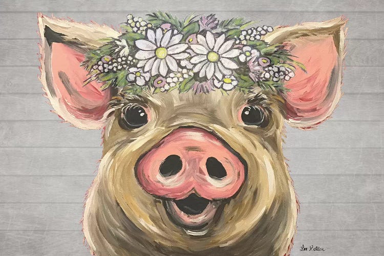 Posey The Pig With Daisies Farmhouse Style by Hippie Hound Studios wall art