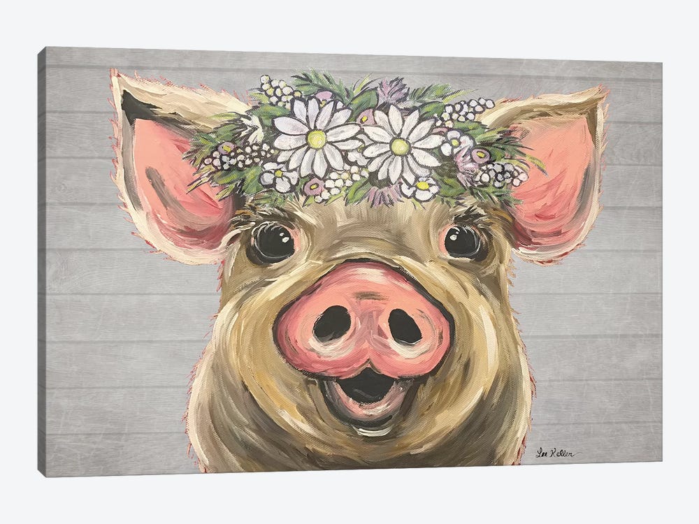 Posey The Pig With Daisies Farmhouse Style by Hippie Hound Studios 1-piece Canvas Art Print